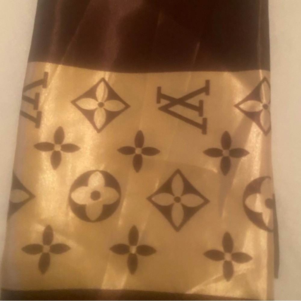 Brown and Gold/copper Monogram Silk Bandeau - Picture 4 of 4